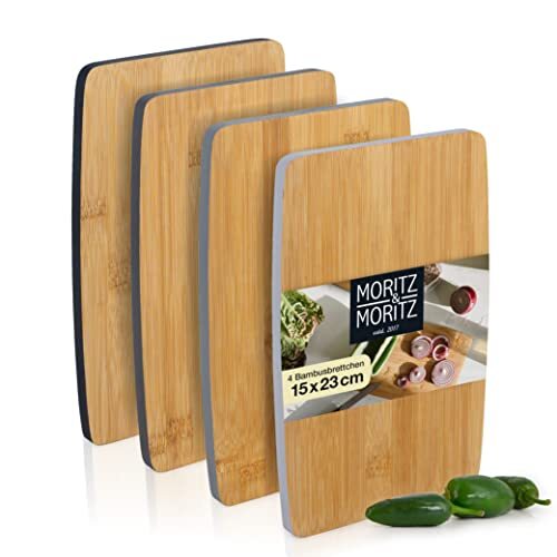 Moritz Snijplank van hout, klein, 23 x 15 cm, ontbijtplankjes, houten set, plankje om te snijden en te serveren, 4 stuks