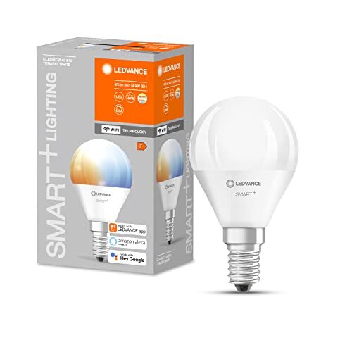 Ledvance Slimme LED-lamp met WiFi-technologie, E14-basis, dimbaar, lichtkleur instelbaar (2700-6500K), vervangt gloeilampen van 40 W, SMART+ WiFi Mini Gloeilamp Tunable Wit, 4-pak
