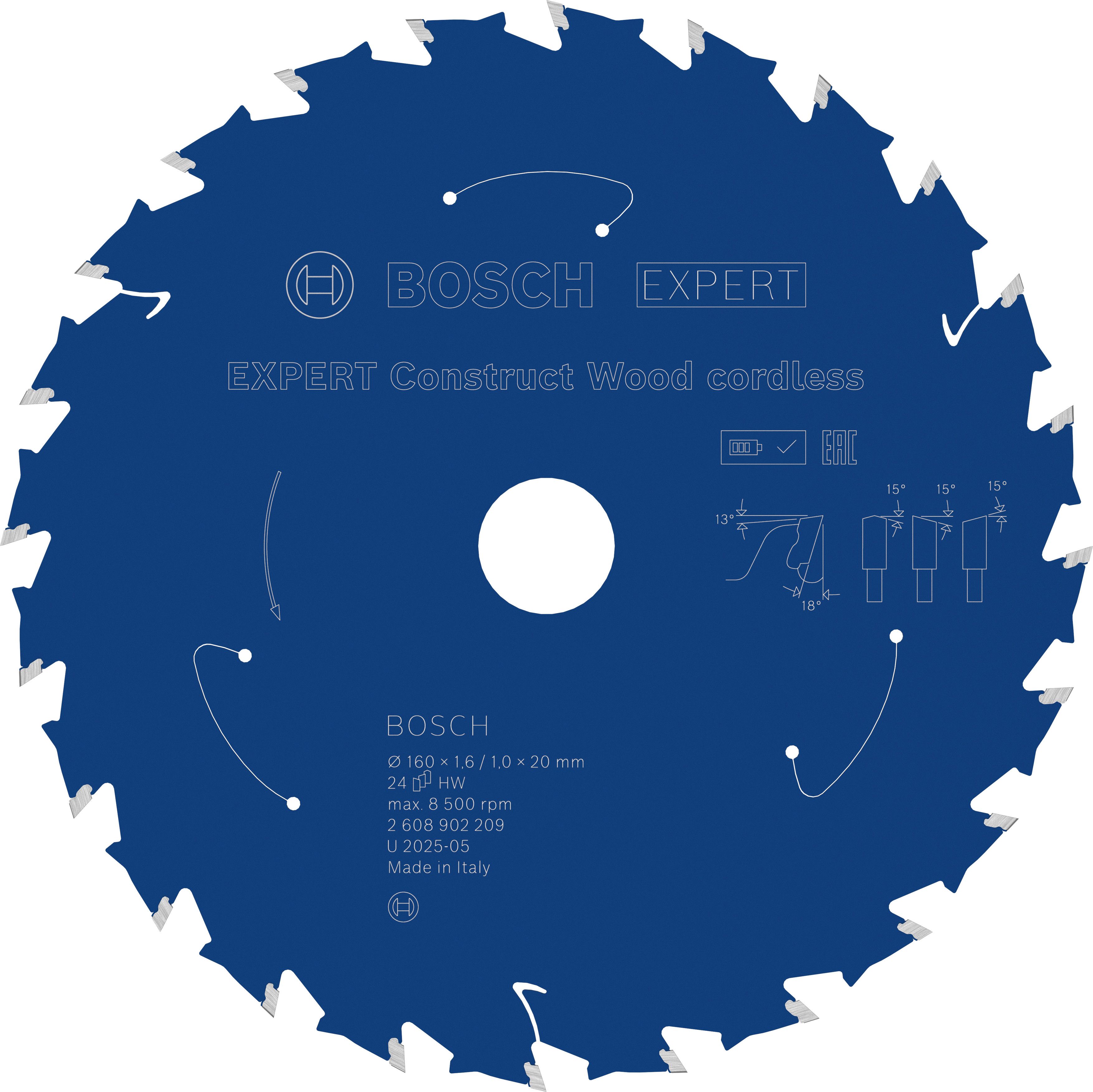 Bosch Accessoires EXPERT Construct Wood cordless Cirkelzaagblad | 160 x 1,6/1 x 20 mm | T24 - 2608902209