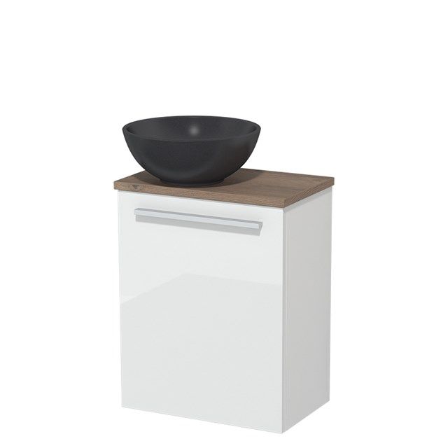 Maxaro Toiletmeubel Quartz Modulo Hoogglans Wit 41 cm Middenbruin Eiken