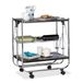 Relaxdays serveerwagen - inklapbaar - 2 plateaus - metalen mand - 4 wielen - 68,5 x 68 x 40,5 cm - zwart