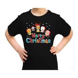 Bellatio Decorations Shoppartners Bv Kersttrui t-shirt - kinderen - dierenvriendjes - Merry christmas - zwart - kerstkleding / christmas outfit 110/116