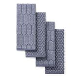 Martha Stewart Honingraat Chambray getextureerde keukenhanddoek 4-pack set, 100% katoen met absorberende badstof, decoratieve keukendoeken, marineblauw, 40,6 x 71 cm