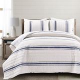 Lush Decor Boerderij Streep 3 Stuk Quilt Set, Navy, Koning