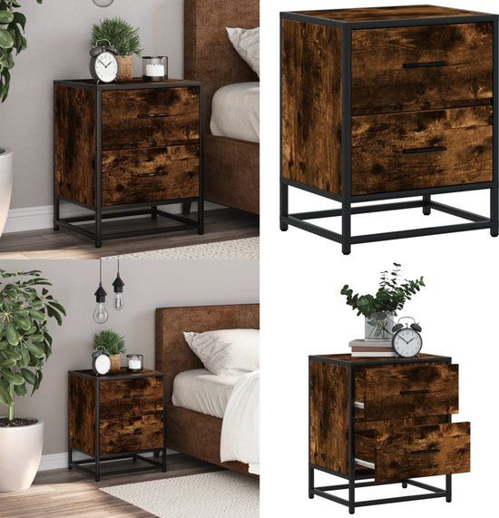 vidaXL Nachtkastje 40x31x50 cm bewerkt hout gerookt eikenkleurig