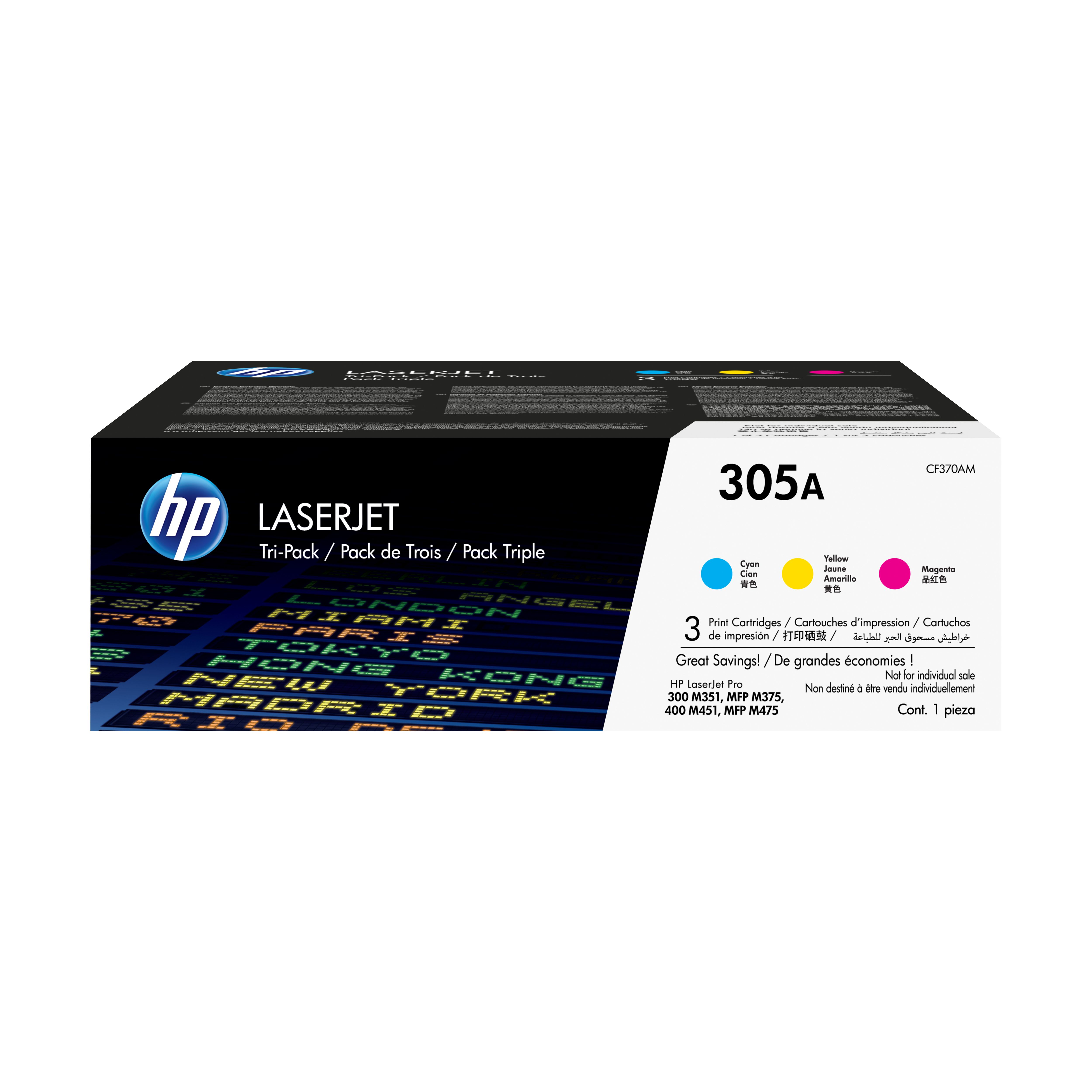 HP 305A Original Cyan/Magenta/Yellow LaserJet Toner Cartridge 3-Pack