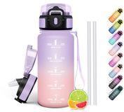 Unyqoos® Bouteille d'eau pour enfants et étanche avec paille pour un usage quotidien, rose, 0,50 l