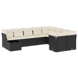 vidaXL 10-delige Loungeset met Kussens Poly Rattan Zwart