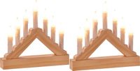 Merkloos HI Kaarsenbrug - Set van 2x stuks - hout - met Led verlichting - warm wit - 7 lampjes - 21 cm