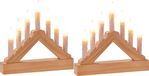 Merkloos HI Kaarsenbrug - Set van 2x stuks - hout - met Led verlichting - warm wit - 7 lampjes - 21 cm