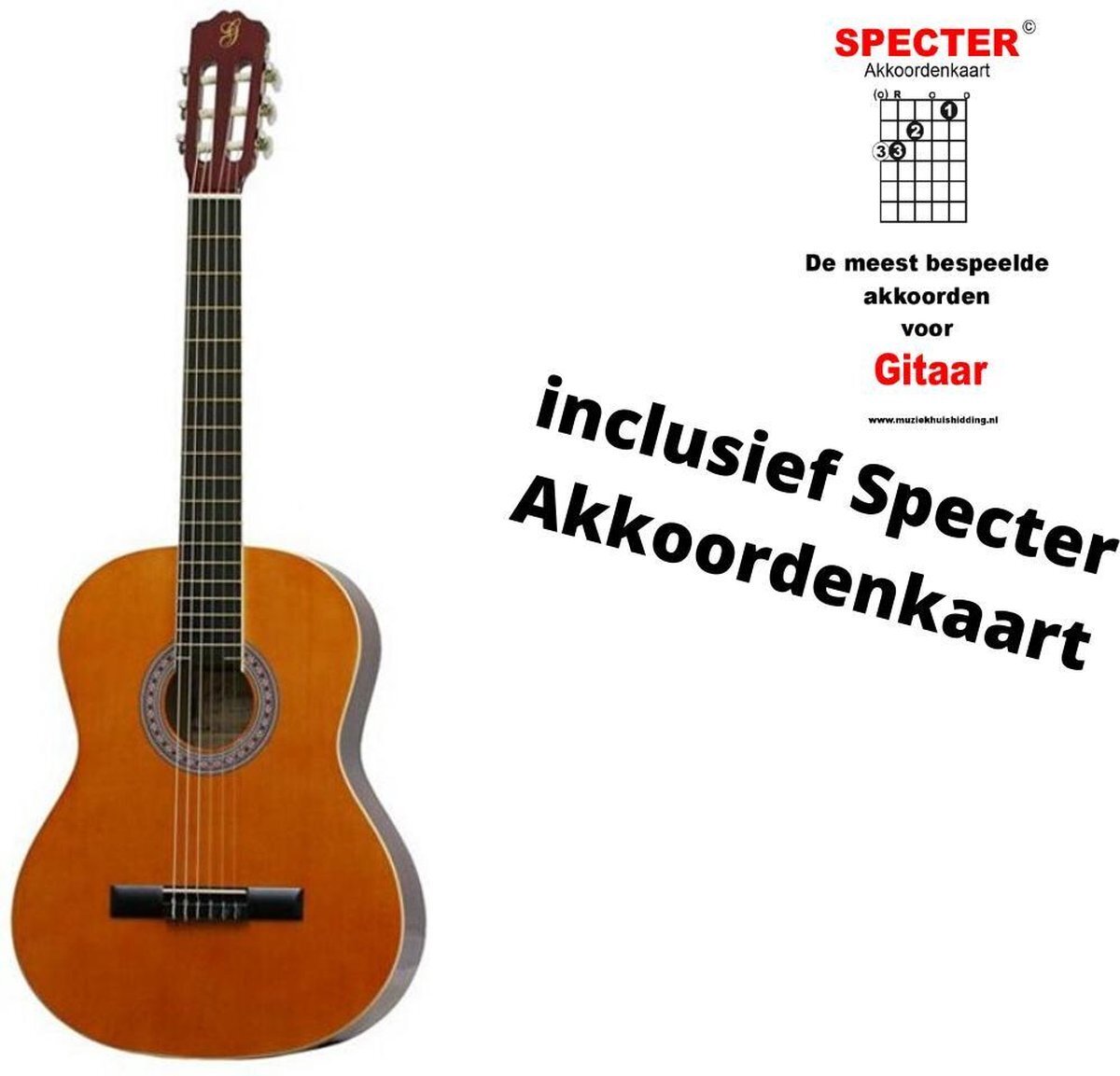 Gomez Klassieke Gitaar - Naturel met handige akkoordenkaart