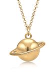 Elli - Halsketting - Dames Astro Planeet Saturnus Universum in 925 Sterling Zilver Verguld - 45 cm