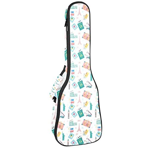 Mersov Concert Ukelele Rugzak, Heavy Duty Ukulele Case Tas met Opslag, Sopraan Concert Tenor Ukelele 10 MM Gewatteerde Tas Eiffeltoren Big Ben Travel Patroon