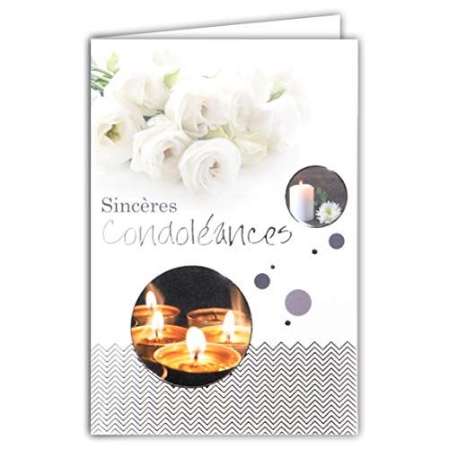 AFIE Condoleance Kaart - Grijs/Zilver - Glanzend - Schema's, Kaarsen, Bloemen, Witte Rozen