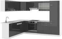 Vicco Hoekkeuken R-Line, Antraciet Hoogglans/Wit, 287 x 227 cm, WB Marmer