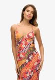Superdry Halflange Cami-slipjurk met Print - Dames - Jurken - Fluro Red Michinaga - UK12/EU40
