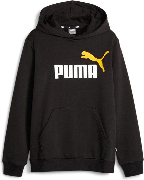 PUMA ESS+ 2 Col Big Logo Hoodie FL B - Zwart/Geel - Maat 140 - Jongens