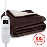 Seranova Elektrische Deken XXL - 180x160 cm - 2 persoons Bovendeken - Warmtedeken - Dubbelzijdig - Fleece Sherpa - Kastanjebruin