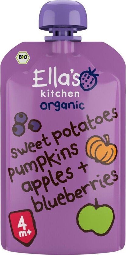 Ella's Kitchen Knijpzakje 4+ m Appel Zoete aardappel Pompoen Bosbessen 120 gr