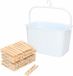 Merkloos / Sans marque Plastic Forte Wasknijpers mandje met ophanghaak - wit - gevuld met 100x houten wasknijpers van 7 cm
