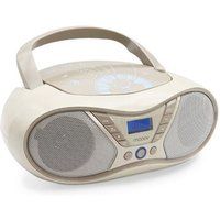 MOOOV Soft Grey, draagbare cd-speler, CD-R/CD-RW/CD-MP3, FM-radio, USB-poort, stereogeluid, 6 W, ergonomische handgreep, werkt op netvoeding of batterijen - 477403