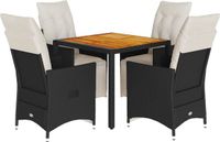 vidaXL 5-delige Tuinset met Kussens, Zwart, Poly Rattan