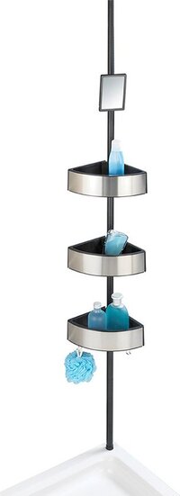 WENKO Telescopisch Doucherek Big Black - 3 Laags met Spiegel - Zwart/RVS