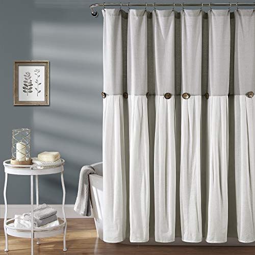 Lush Decor Panda Lush Decor Linnen Button Douchegordijn, 72" x 72", Grijs & Wit