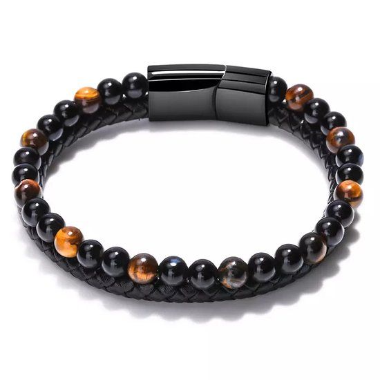 LOUD AND CLEAR® - Kralenarmband - Leer - Zwart/Bruin - Unisex