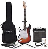 Gear4music LA Left Handed Electric Guitar Sunburst 15W Guitar Amp & Ultimate Accessory Pack