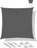 VONROC schaduwdoek vierkant - 360x360 cm - grijs - waterafstotend - UV-bescherming UPF 50+ - incl. RVS bevestigingsset