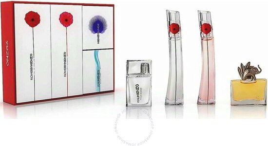 Kenzo Miniatures Collection Giftset - Flower EDP 4 ml + Flower Poppy Bouquet EDP 4 ml + L&#39;Eau pour Femme EDT 5 ml + Jungle EDP 5 ml - cadeauset voor dames