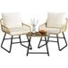 Yaheetech set de bistro 3 pièces - Incluant coussins et table en verre - Tan/crème
