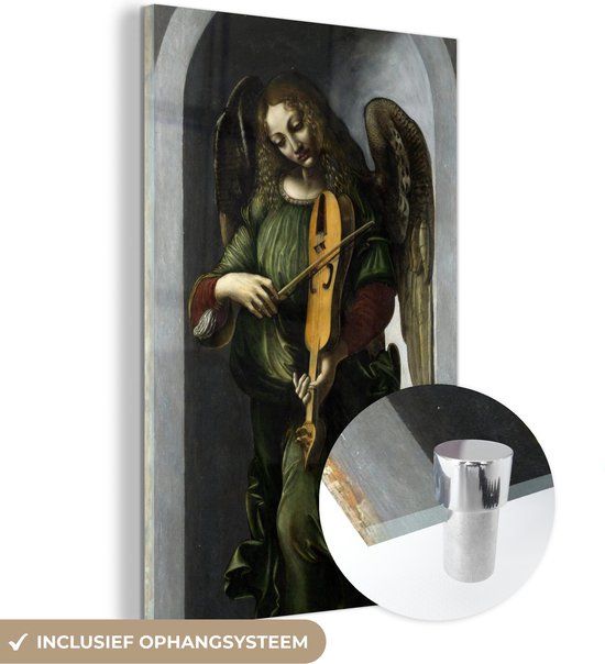 MuchoWow® Glass Painting 80x120 cm - Acrylic Glass Painting - An angel in green with a vielle - Leonardo da Vinci - Photo on glass - Paintings
