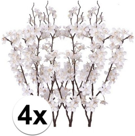 Bellatio Flowers & Plants 4x Witteappelbloesem tak 84 cm - kunstbloemen