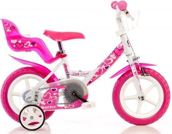 Dino Little Heart Kinderfiets 12 Inch - Meisjesfiets - Wit