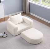 OKWISH Slaapbank 101 x 90 x 21 cm - Opvouwbare 1-Zits Met Kussen En Modulair Ontwerp - Voor Woonkamer, Logeerkamer Of Appartement - Chenille - Beige
