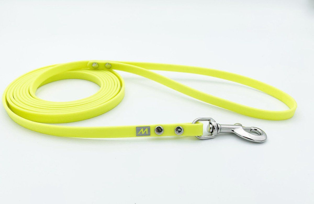 BIOTHANE Miqdi hondenriem - neon geel - 9 mm breed - 1.5 meter lang - met handvat