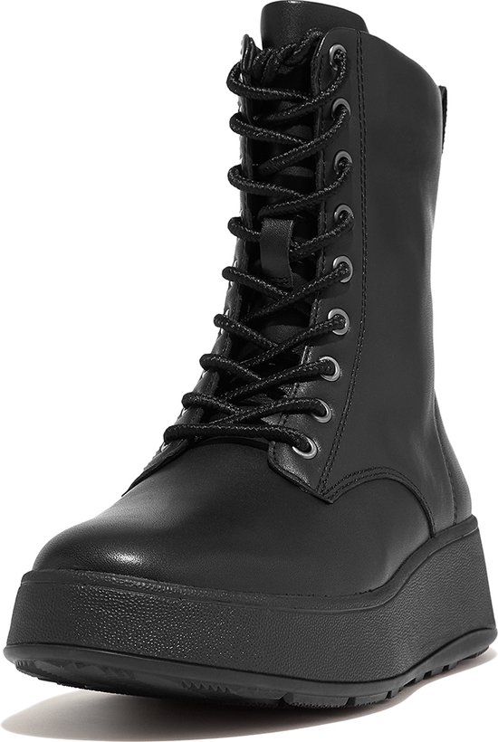 FitFlop F-Mode Leren Enkellaarzen Zwart - Maat 39