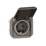 LEGRAND, Plexo 069571L Inzet stopcontact voor vochtige ruimtes, Schuko-standaard, incl. klapdeksel, aanraakbeveiliging, steekklemmen, 16A, 250 volt, IP44 - IK08 (IP55 bij gesloten deksel), antraciet