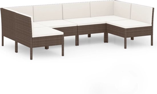 vidaXL 6-delige Loungeset met kussens poly rattan bruin