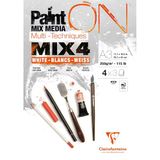 Clairefontaine 975996C - Gelijmd Blok PaintON MIX4 Multi-technieken A3 29,7x42 cm 250g - 12 Vellen Multi-technieken Tekenpapier - Assortiment van 4 Witte Papiersoorten x3 Vellen