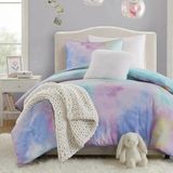 Intelligent Design Cassiopeia Dekbedset - Kleurrijke aquarel tie-dye print, modern donsalternatief, beddengoed voor alle seizoenen met bijpassend sham en werpkussen, twin/twin XL, multi 3-delig