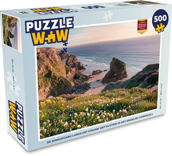 MuchoWow Puzzel De zonsopgang langs het strand met kliffen in het Engelse Cornwall - Legpuzzel - Puzzel 500 stukjes