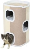 PawHut Kratztonne für Katzen Katzenkratzbaum 3 Ebenen Katzenbaum Kletterbaum für Katzen Katzenmöbel Spanplatte samtartiges Polyester Sisal Beige+Weiß 40 x 40 x 74 cm