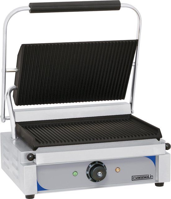 Casselin Professionele Contactgrill met Groeven - Horeca Kwaliteit - 2200W - RVS/Zwart