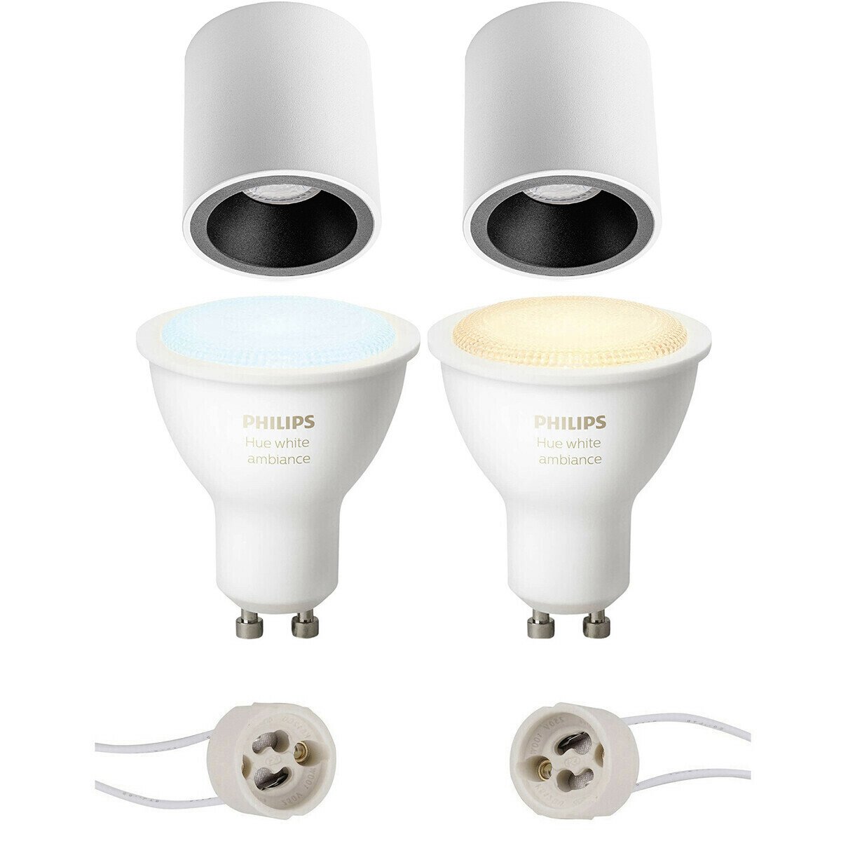 BES LED Pragmi Cliron Pro - Opbouw Rond - Mat Wit/Zwart - Verdiept - Ø90mm - Philips Hue - Opbouwspot Set GU10 - White Ambiance - Bluetooth