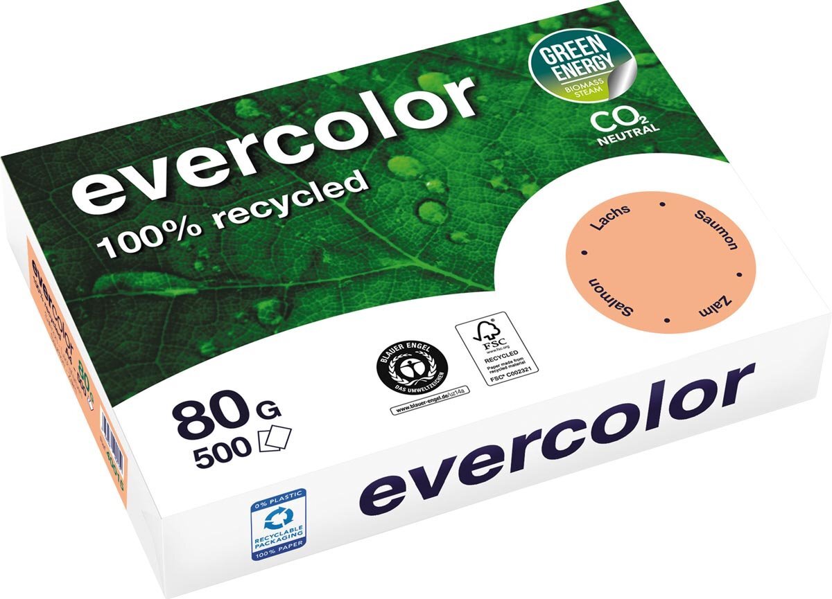 Clairefontaine Evercolor gekleurd gerecycleerd papier, A4, 80 g, 500 vel, zalm