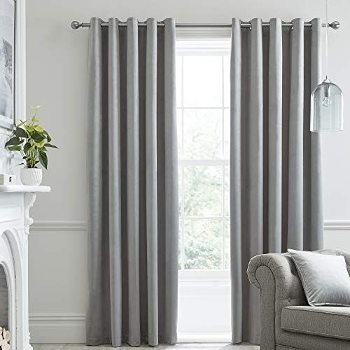 Laurence Llewelyn-Bowen Montrose Blackout Velvet Eyelet Curtains - Silver - 90" x 72"