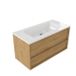 Saniclass Meuble de salle de bain avec cadre en bois - 100x45x77.5cm - Lavabo Torino en surface solide blanc - sans trou pour robinet - 2 tiroirs - chêne mat naturel (bois) SW1578594/SW1471857